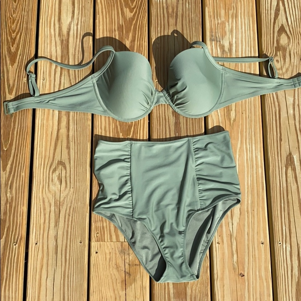 NWT Aerie Sage Green High-Waisted Bikini Set